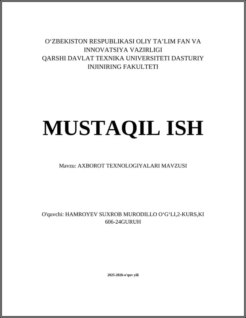 AXBOROT TEXNOLOGIYALARI MAVZUSI 1