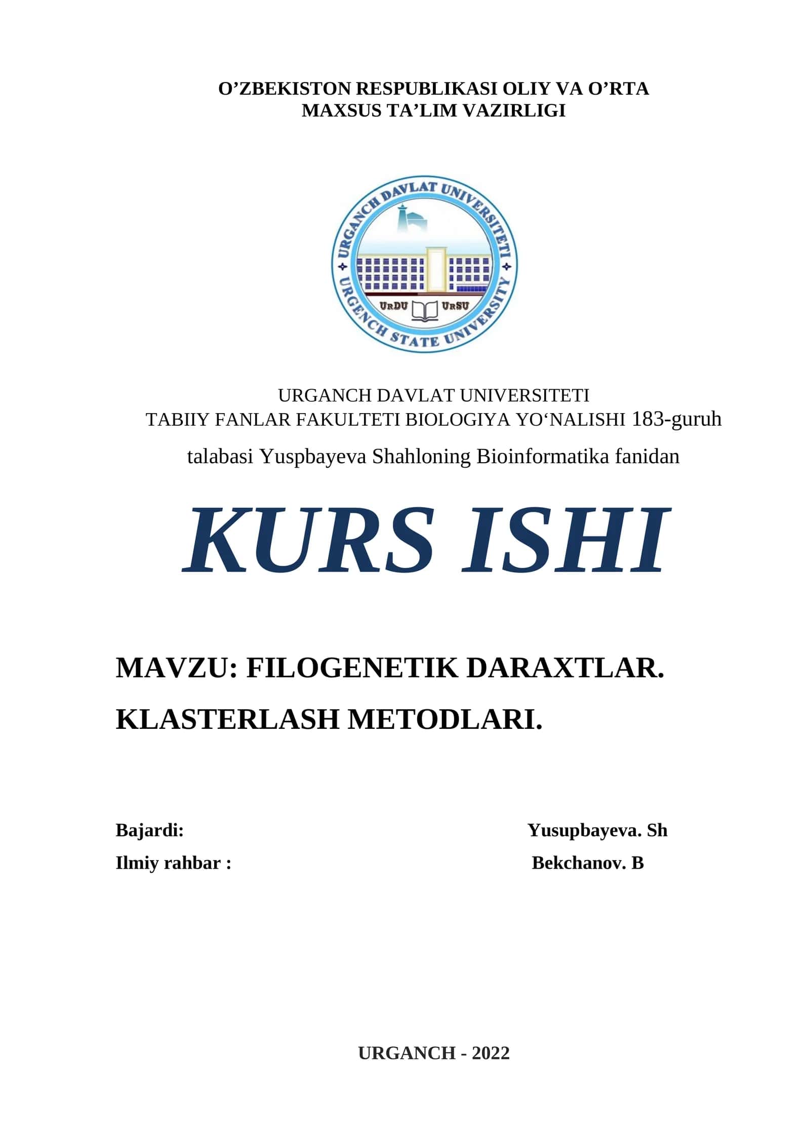 FILOGENETIK DARAXTLAR. KLASTERLASH METODLARI 1