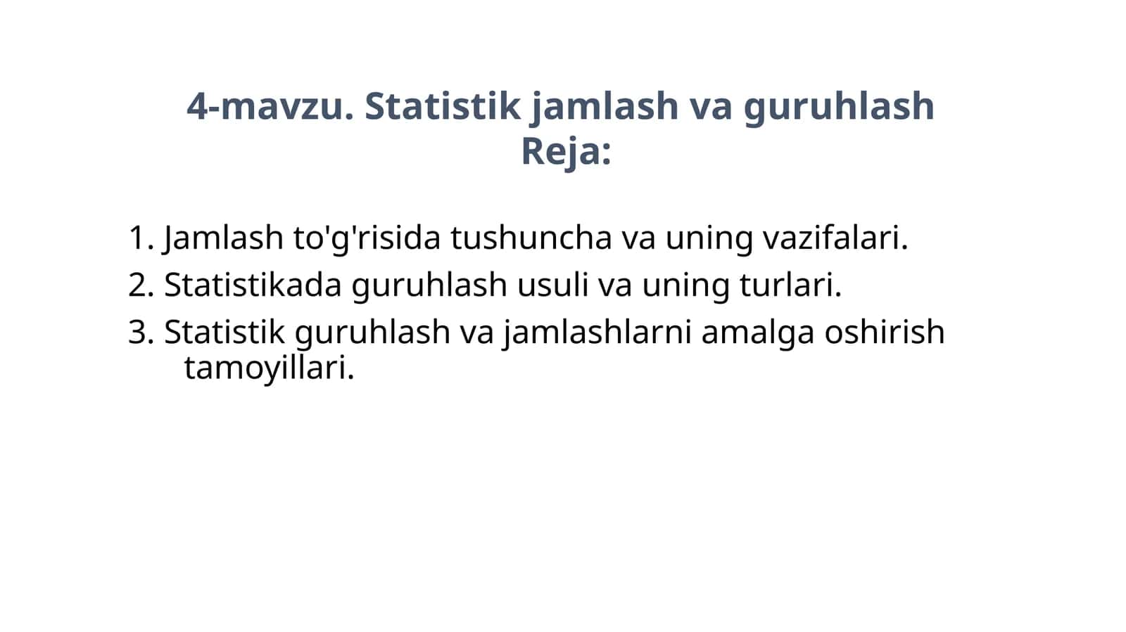 Statistik jamlash va guruhlash 1