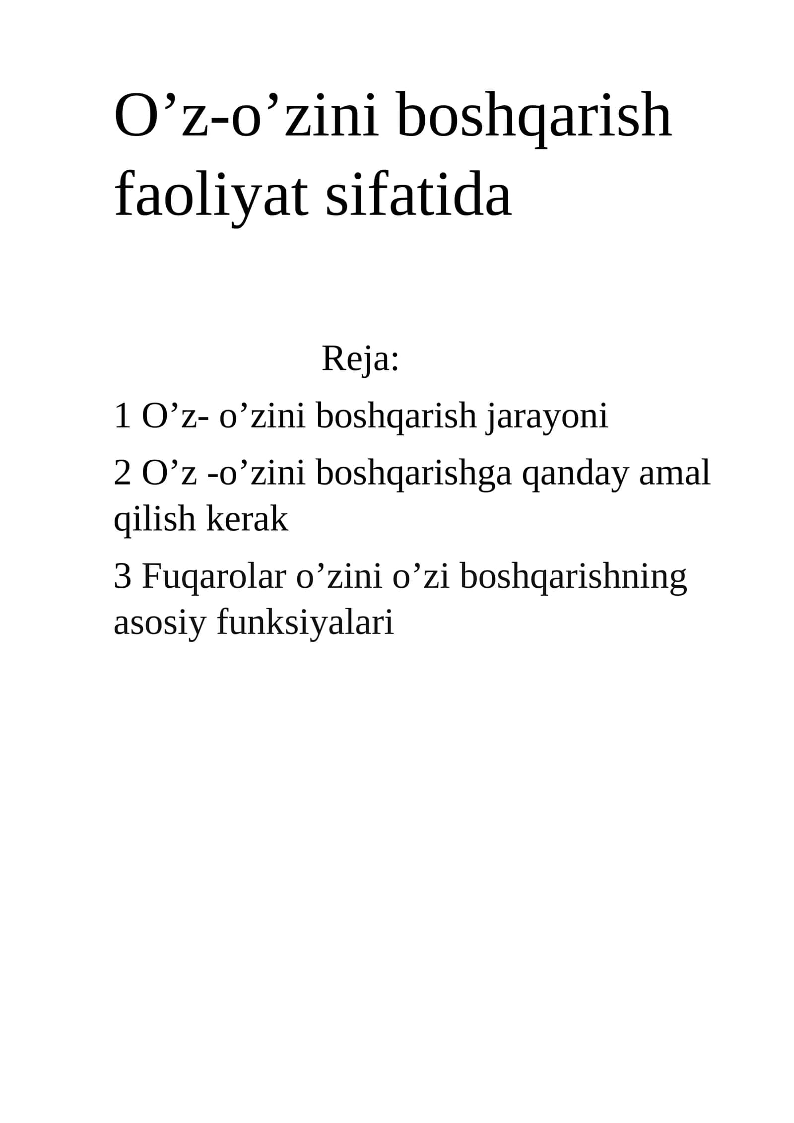O’z- o’zini boshqarish jarayoni 1