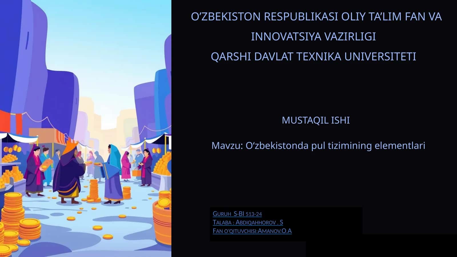 OʻZBEKISTON PUL TIZIMINING ELEMENTLARI 1