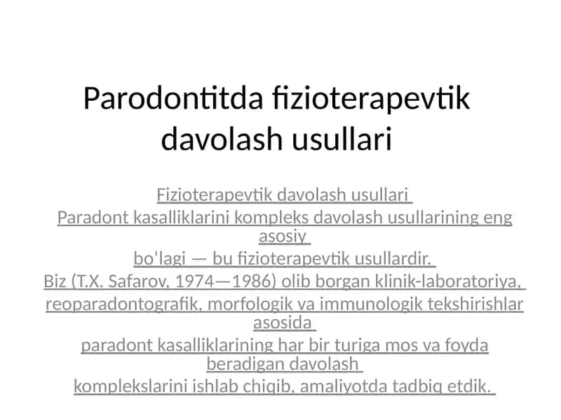 Parodontitda fizioterapevtik davolash usullari 1