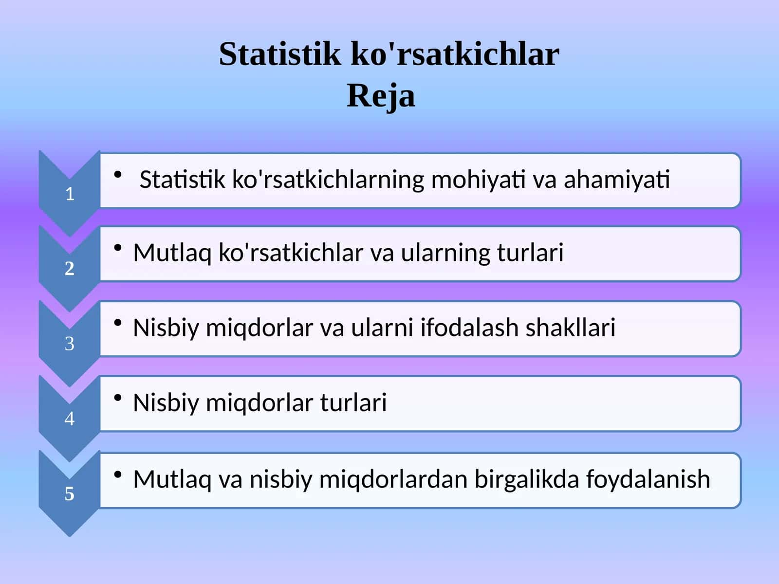 Statistik ko'rsatkichlar 1