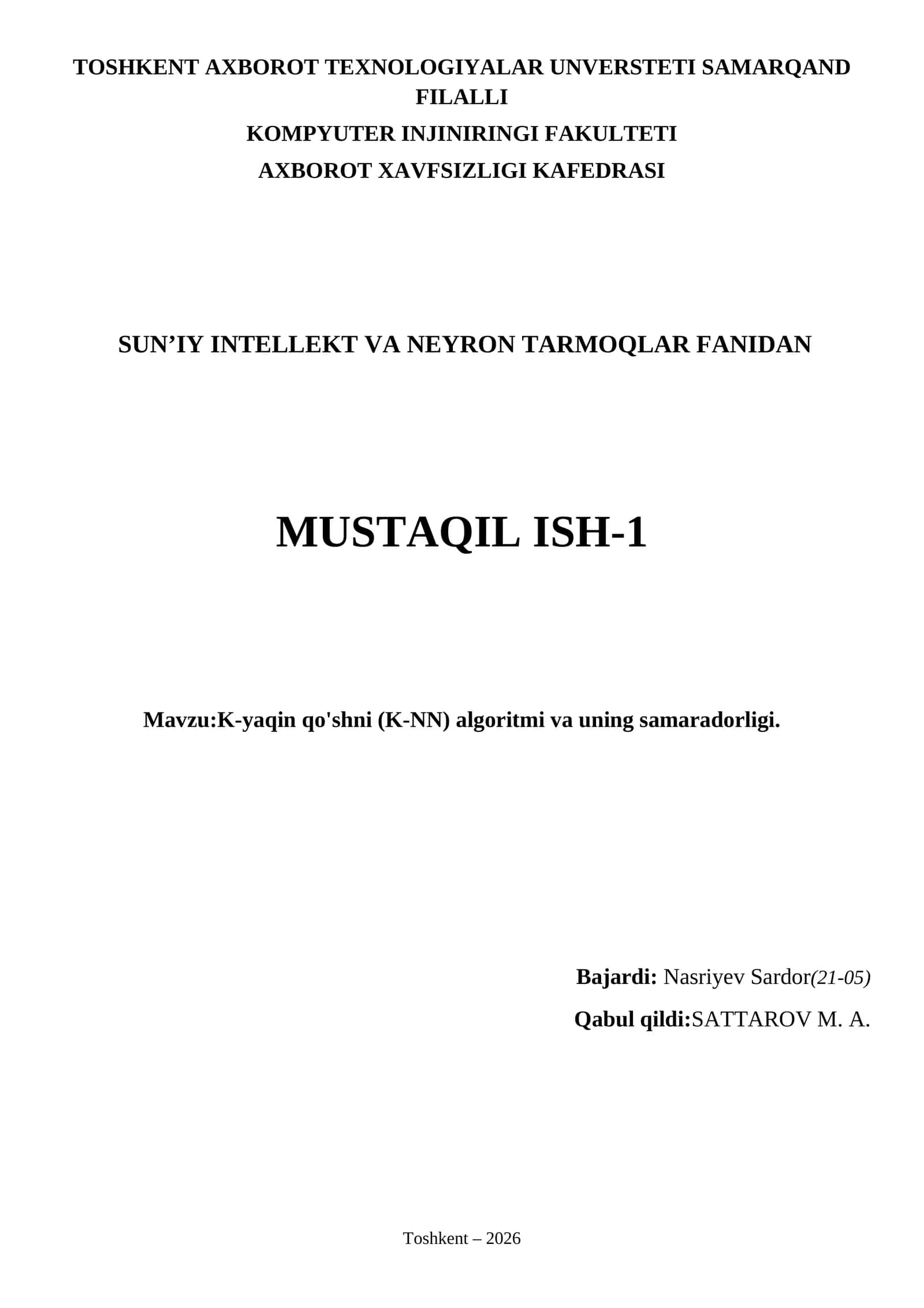 K-yaqin qo'shni (K-NN) algoritmi va uning samaradorligi 1