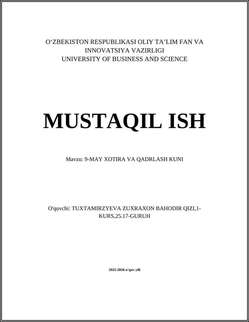 9-MAY XOTIRA VA QADRLASH KUNI 1