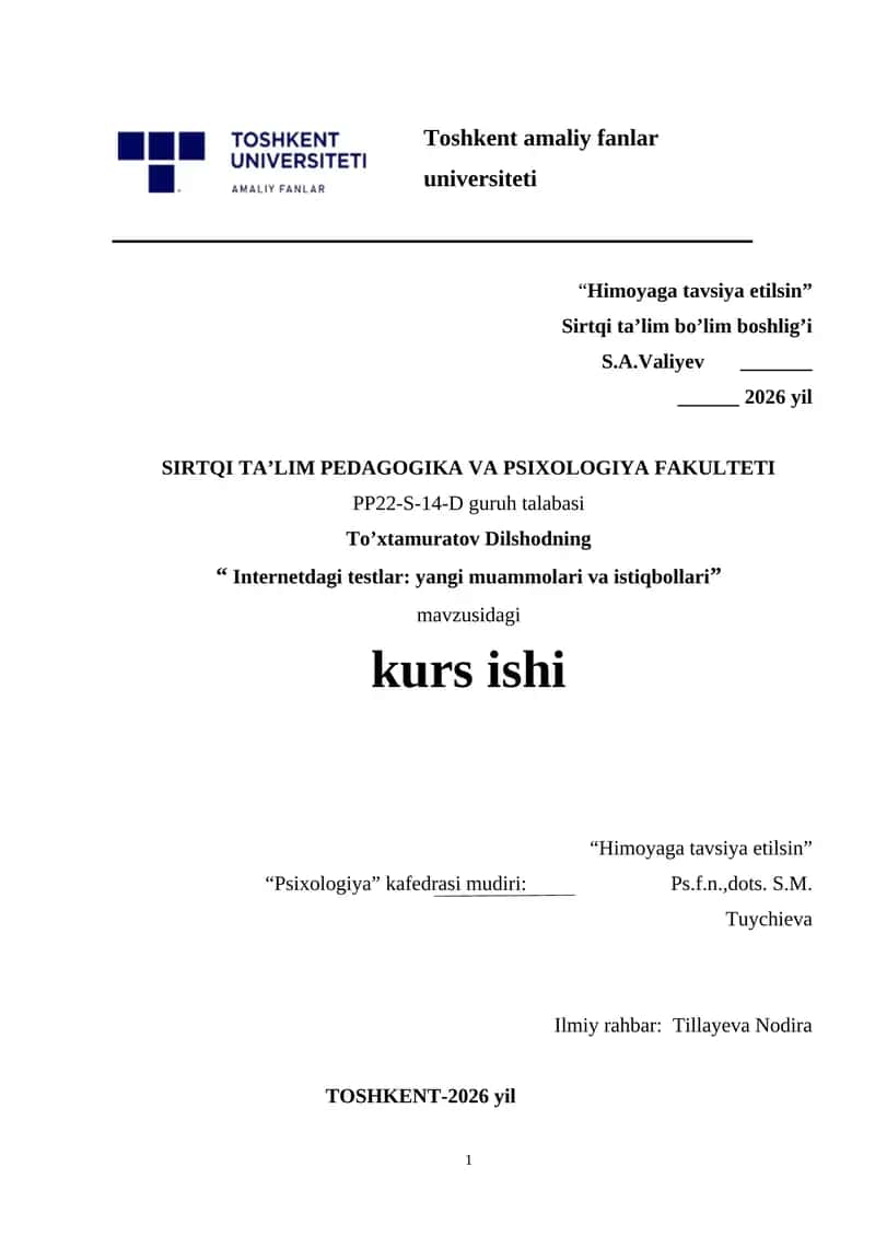 Internetdagi testlar yangi muammolari va istiqbollari. 1