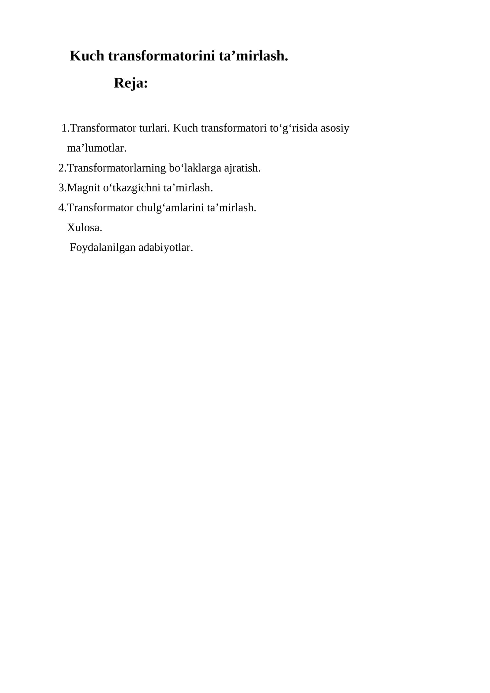 Kuch transformatorini ta’mirlash 1