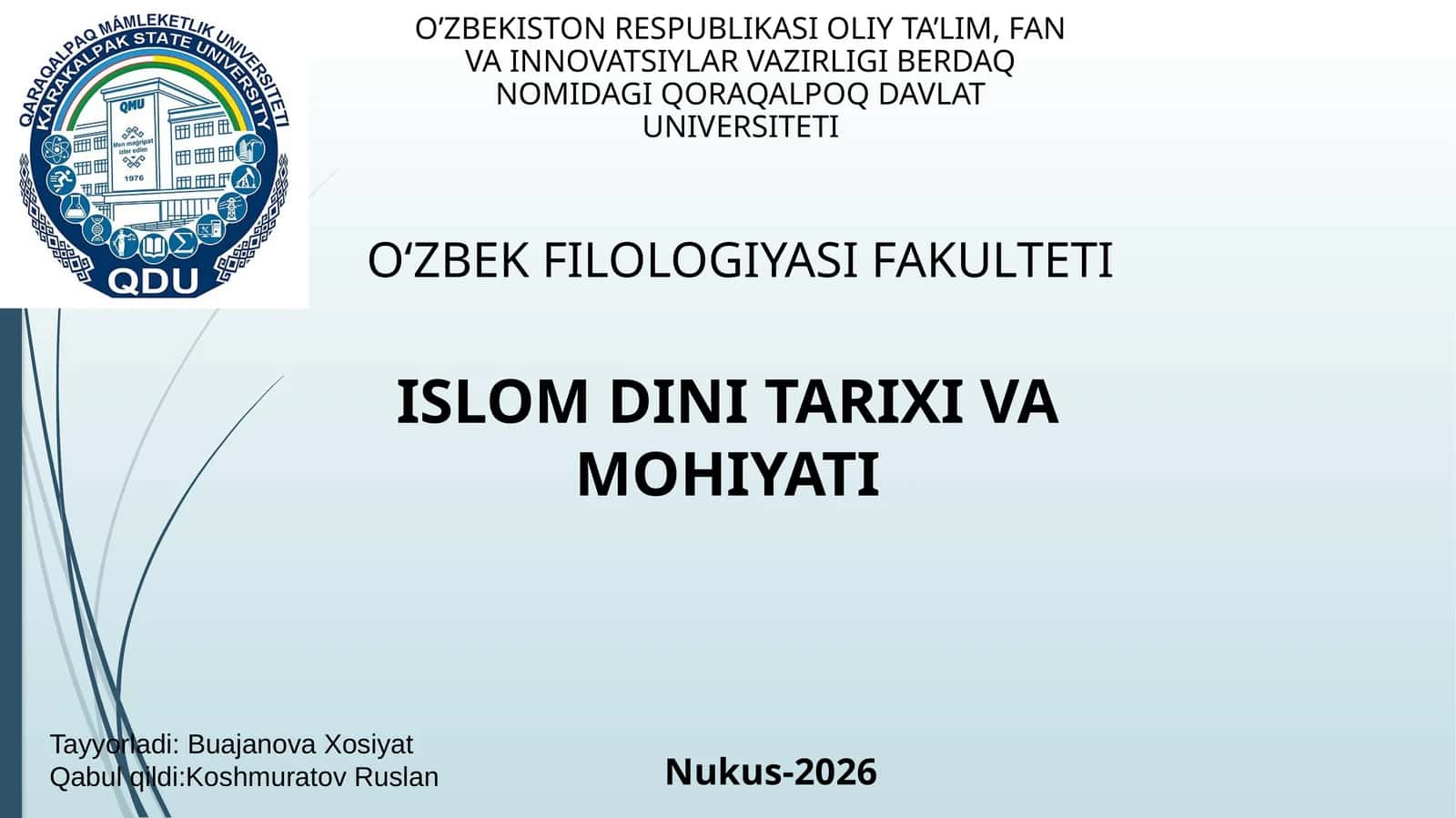 ISLOM DINI TARIXI VA MOHIYATI 1