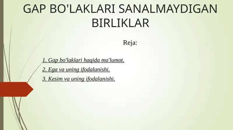 GAP BO'LAKLARI SANALMAYDIGAN BIRLIKLAR 1