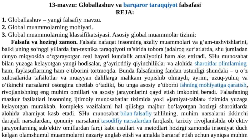 Globallashuv va barqaror ta'rqqiyot falsafasi 1