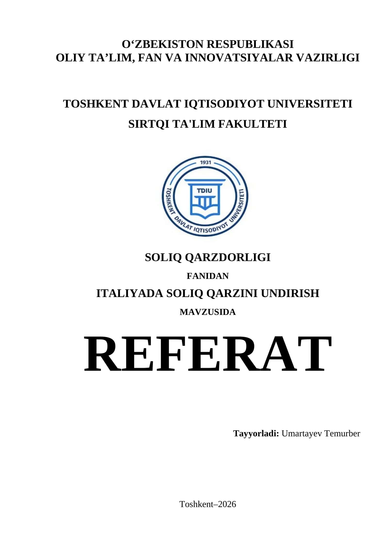 ITALIYADA SOLIQ QARZINI UNDIRISH REFERAT 1