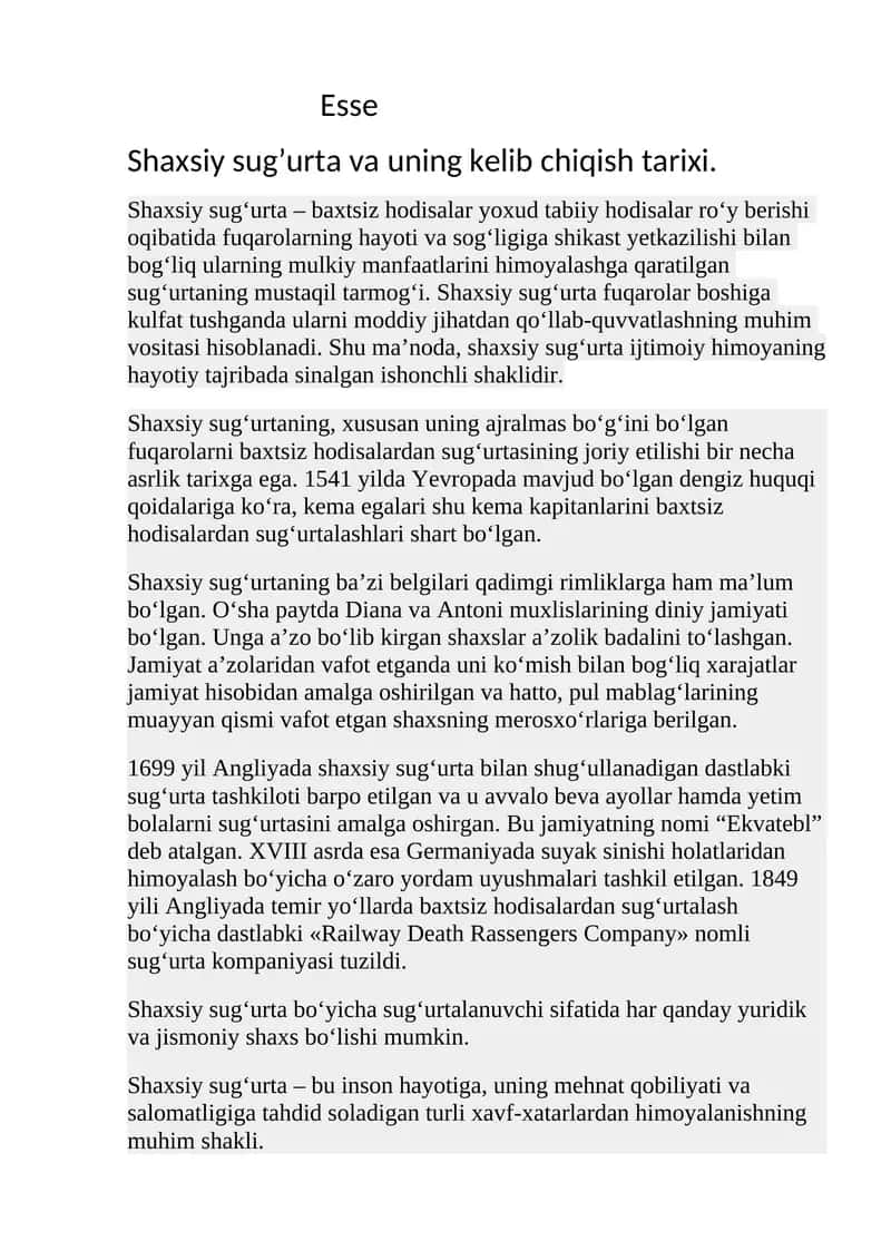Shaxsiy sug'urta va uning kelib chiqish tarixi 1