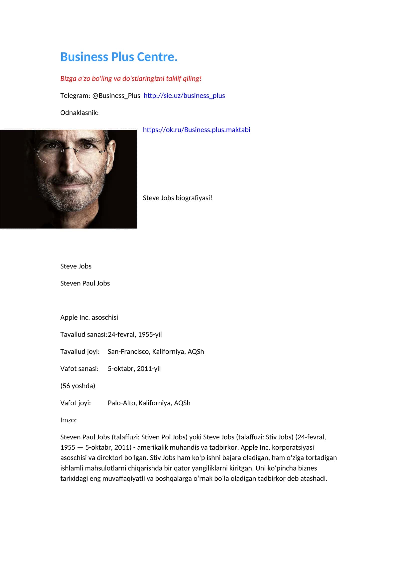 Steve Jobs biografiyasi 1