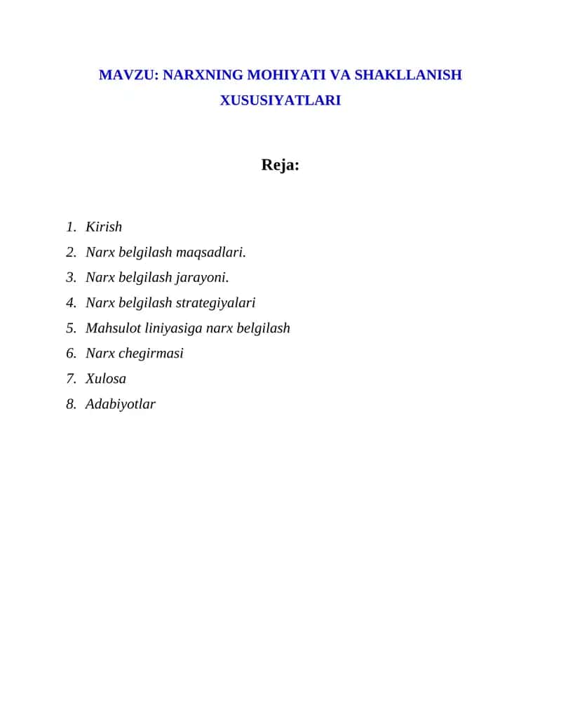 Narxning mohiyati va shakllanish xususiyatlari 1