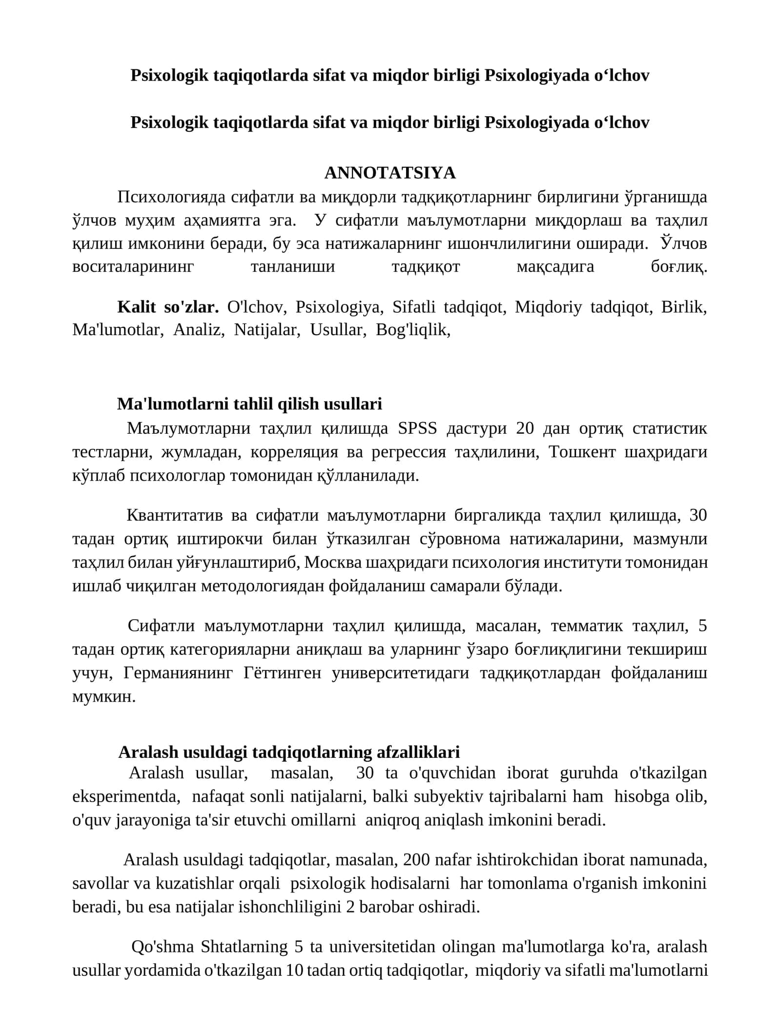Ma'lumotlarni tahlil qilish usullari 1