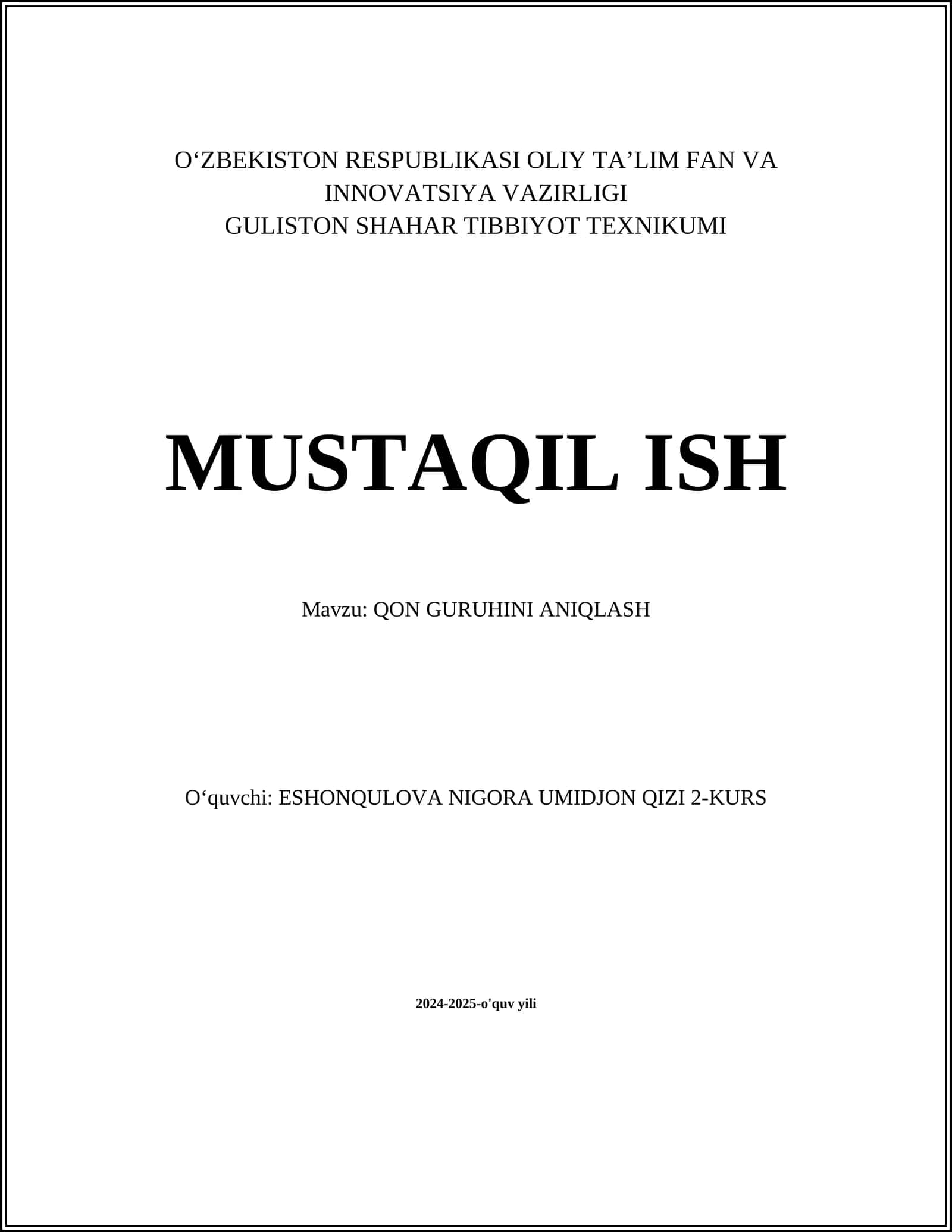QON GURUHINI ANIQLASH 1