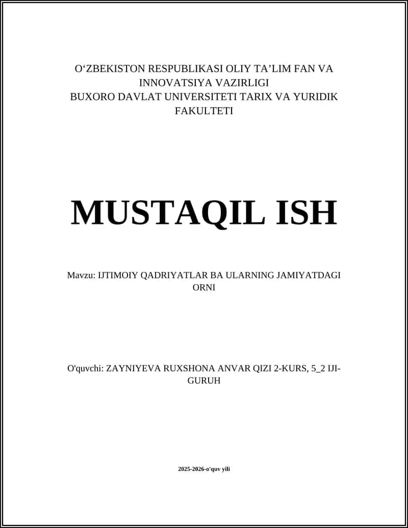 IJTIMOIY QADRIYATLAR BA ULARNING JAMIYATDAGI ORNI 1