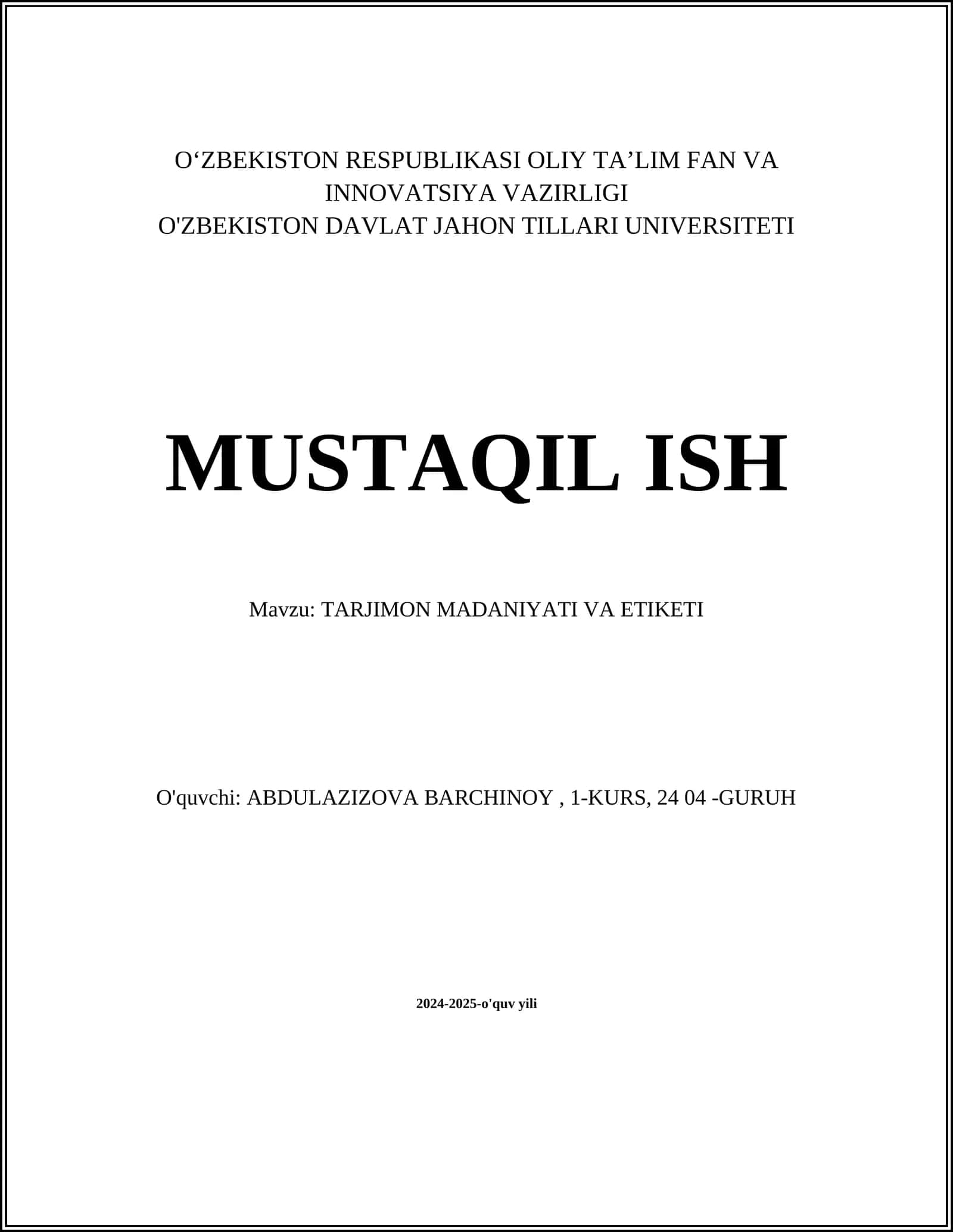 TARJIMON MADANIYATI VA ETIKETI 1