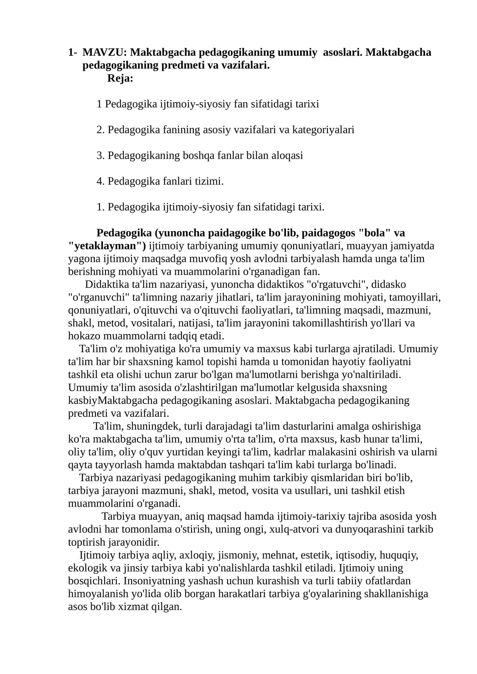 Maktabgacha pedagogikaning umumiy asoslari 1
