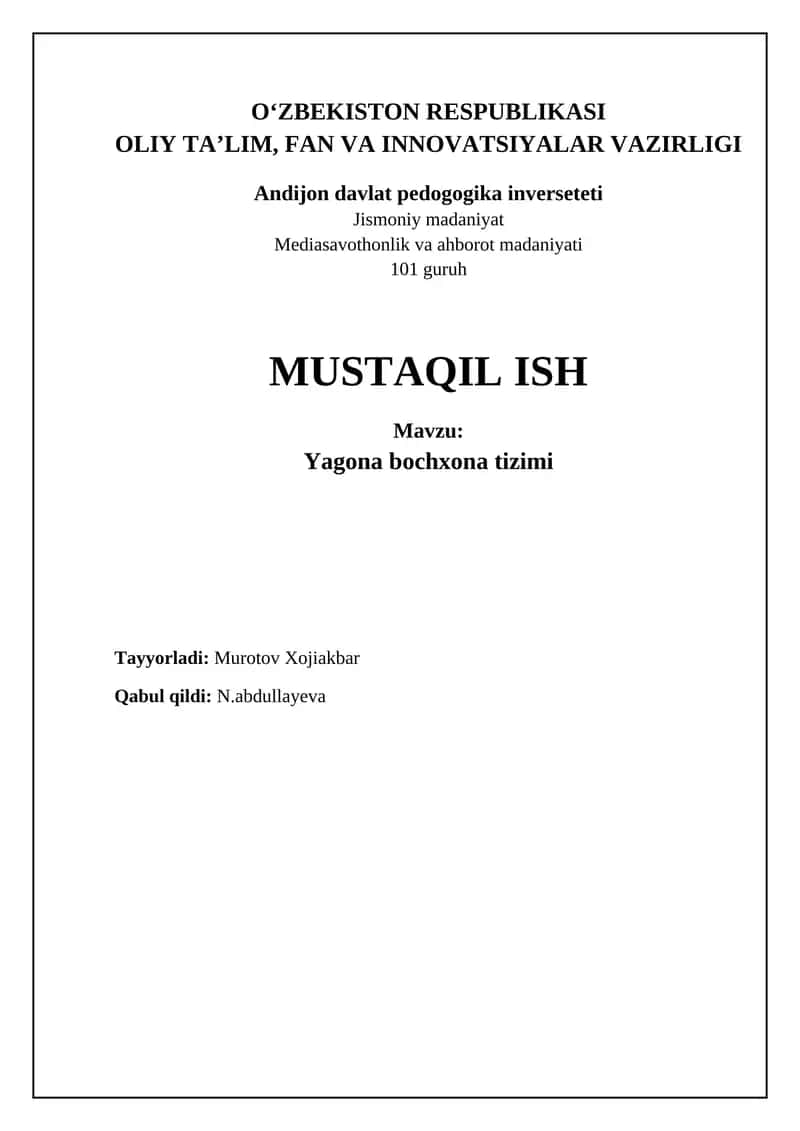 Yagona bochxona tizimi 1