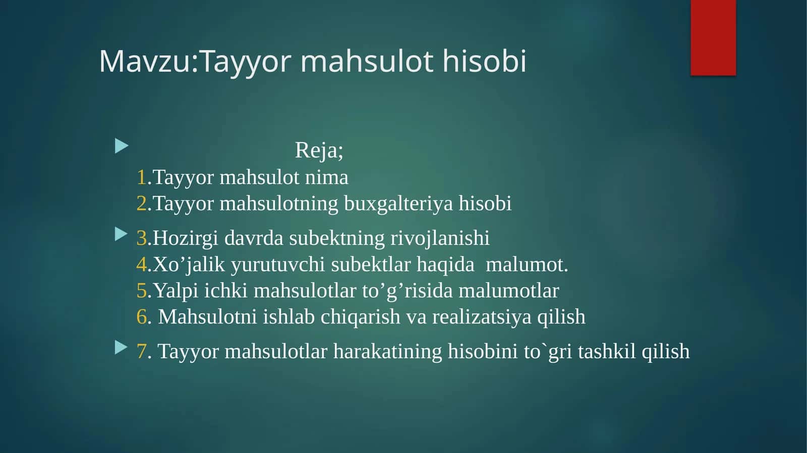 Tayyor mahsulot hisobi 1