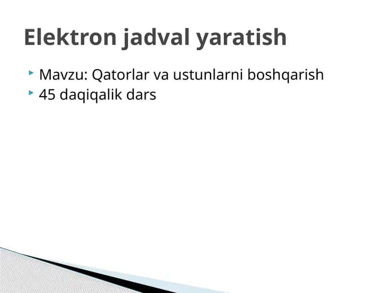 Qatorlar va ustunlarni boshqarish 1