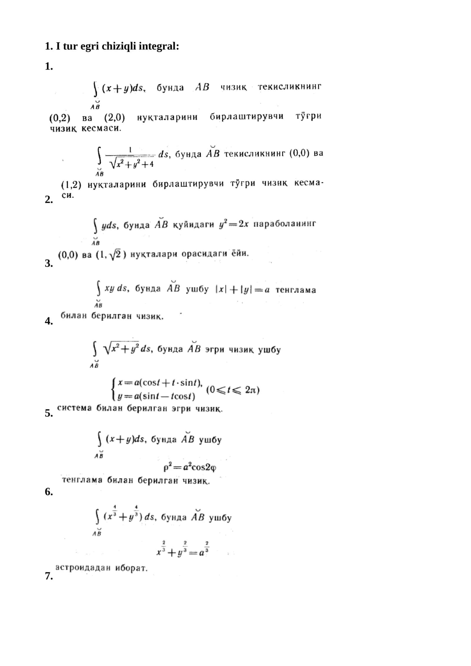 I tur egri chiziqli integral 1
