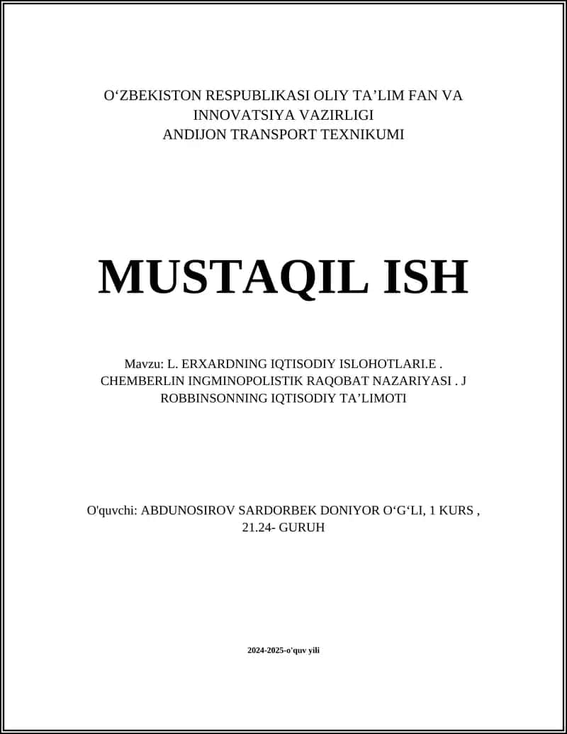 L. ERXARDNING IQTISODIY ISLOHOTLARI 1