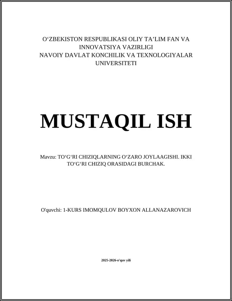 TOʻGʻRI CHIZIQLARNING OʻZARO JOYLAAGISHI 1