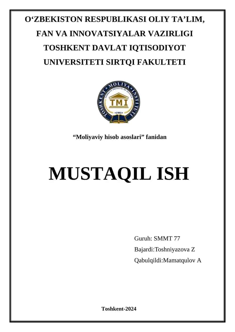 Moliyaviy hisob asoslari 1
