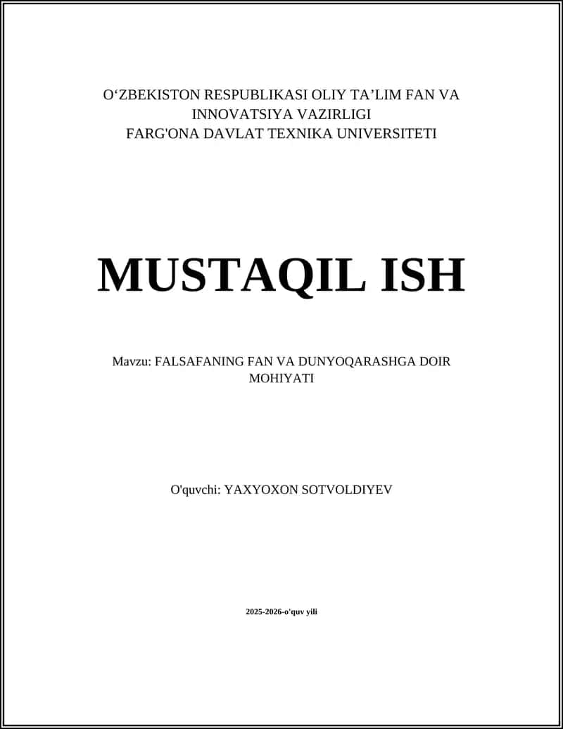 FALSAFANING FAN VA DUNYOQARASHGA DOIR MOHIYATI 1