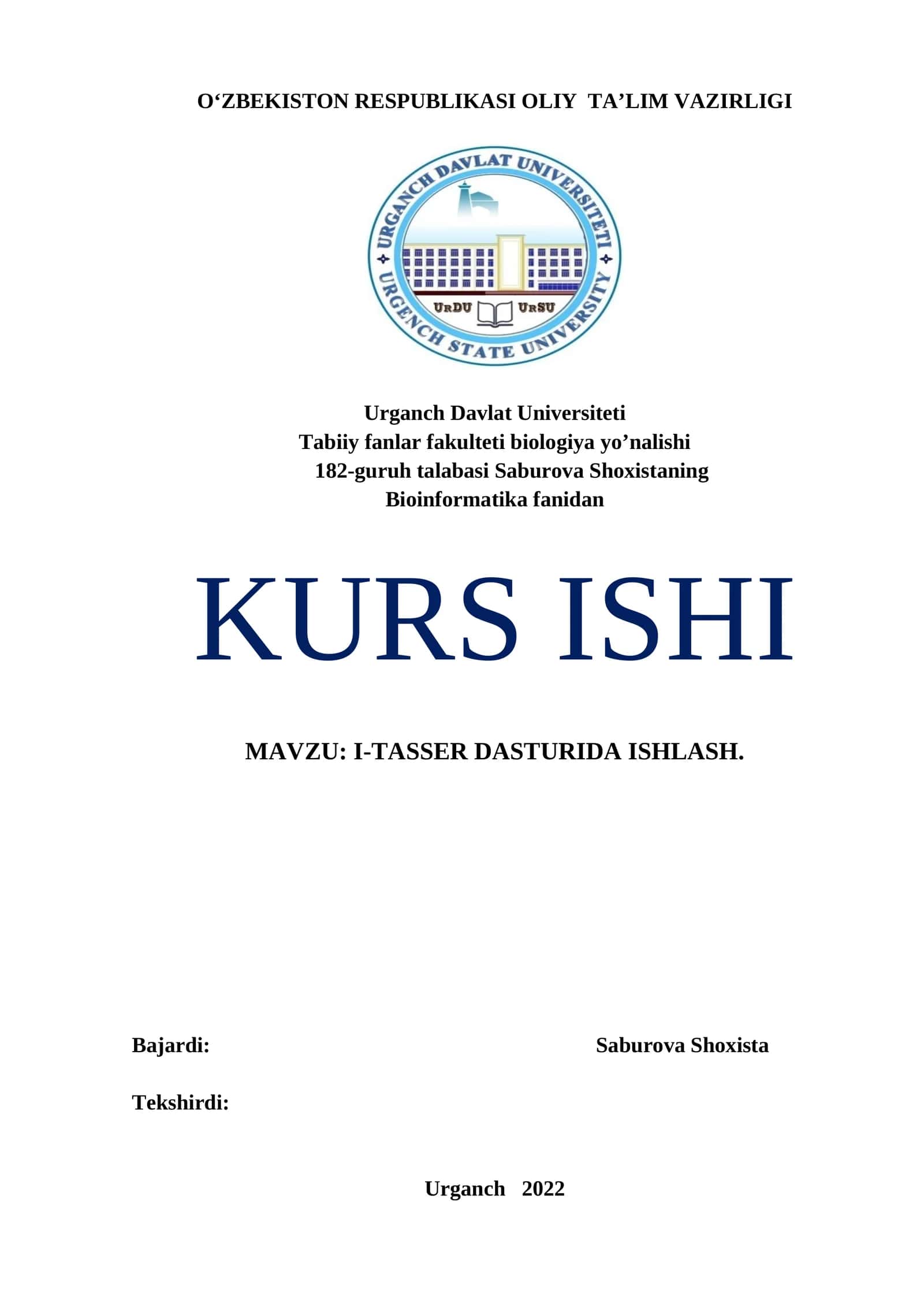 I-TASSER DASTURIDA ISHLASH 1