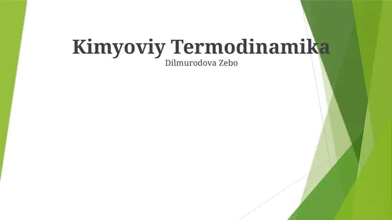 Kimyoviy Termodinamika 1