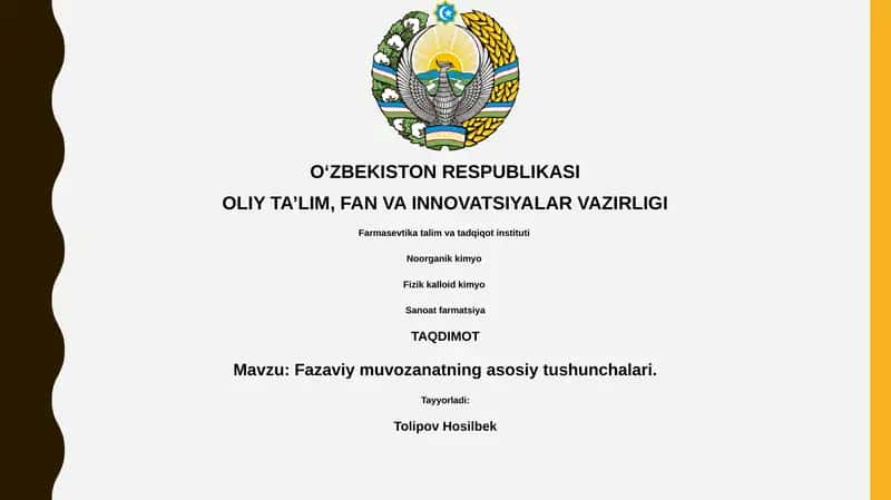 Fazaviy muvozanatning asosiy tushunchalari 1