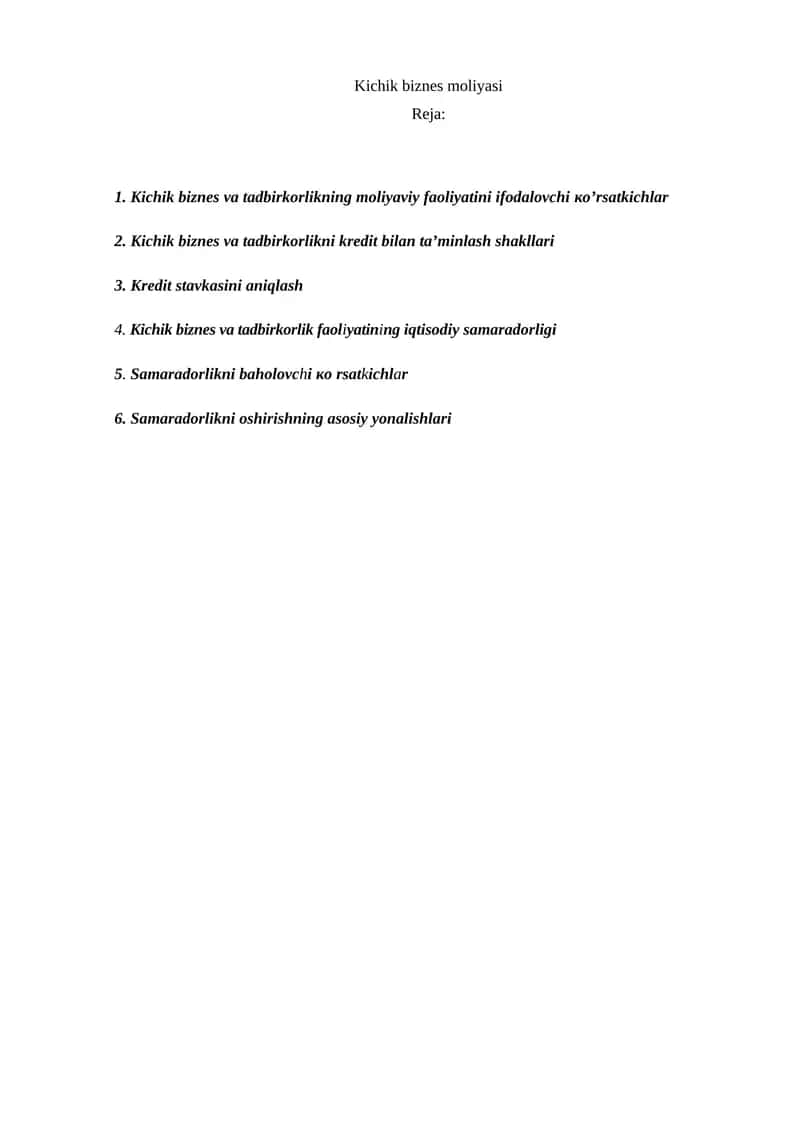 Kichik biznes moliyasi 1