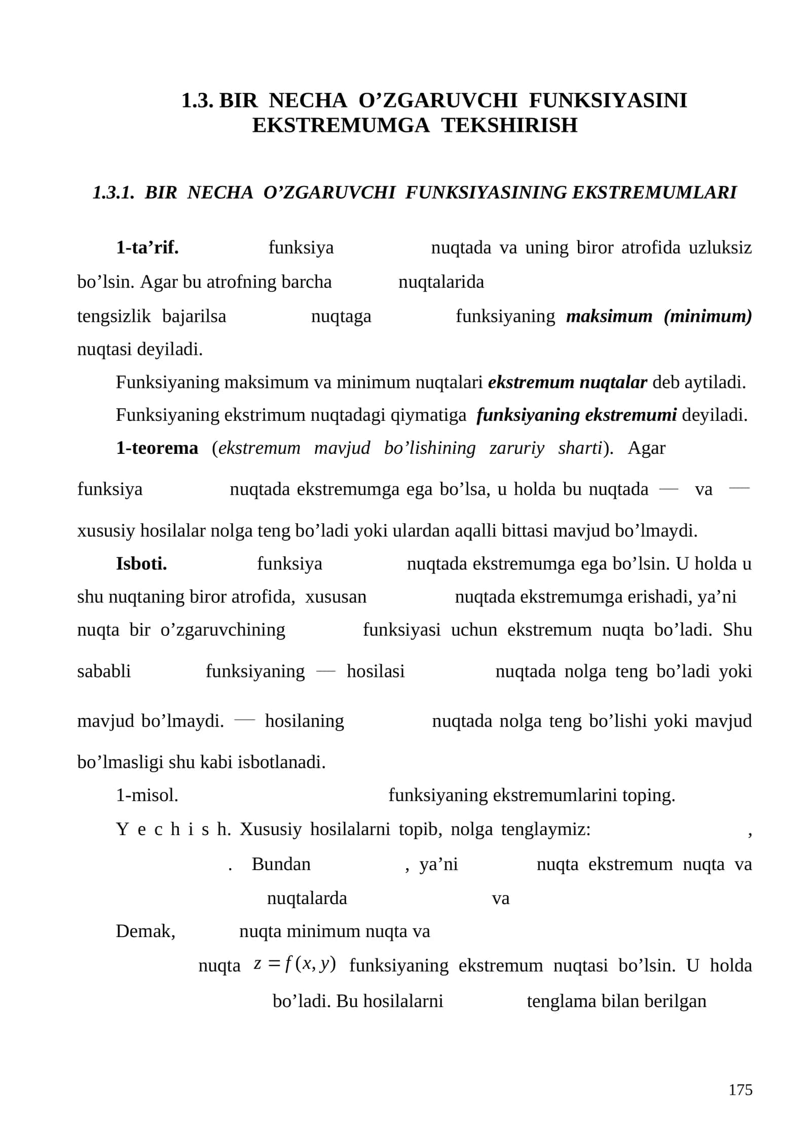 BIR NECHA O’ZGARUVCHI FUNKSIYASINI EKSTREMUMGA TEKSHIRISH 1