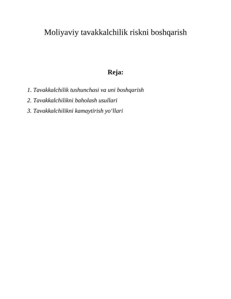 Moliyaviy tavakkalchilik riskni boshqarish