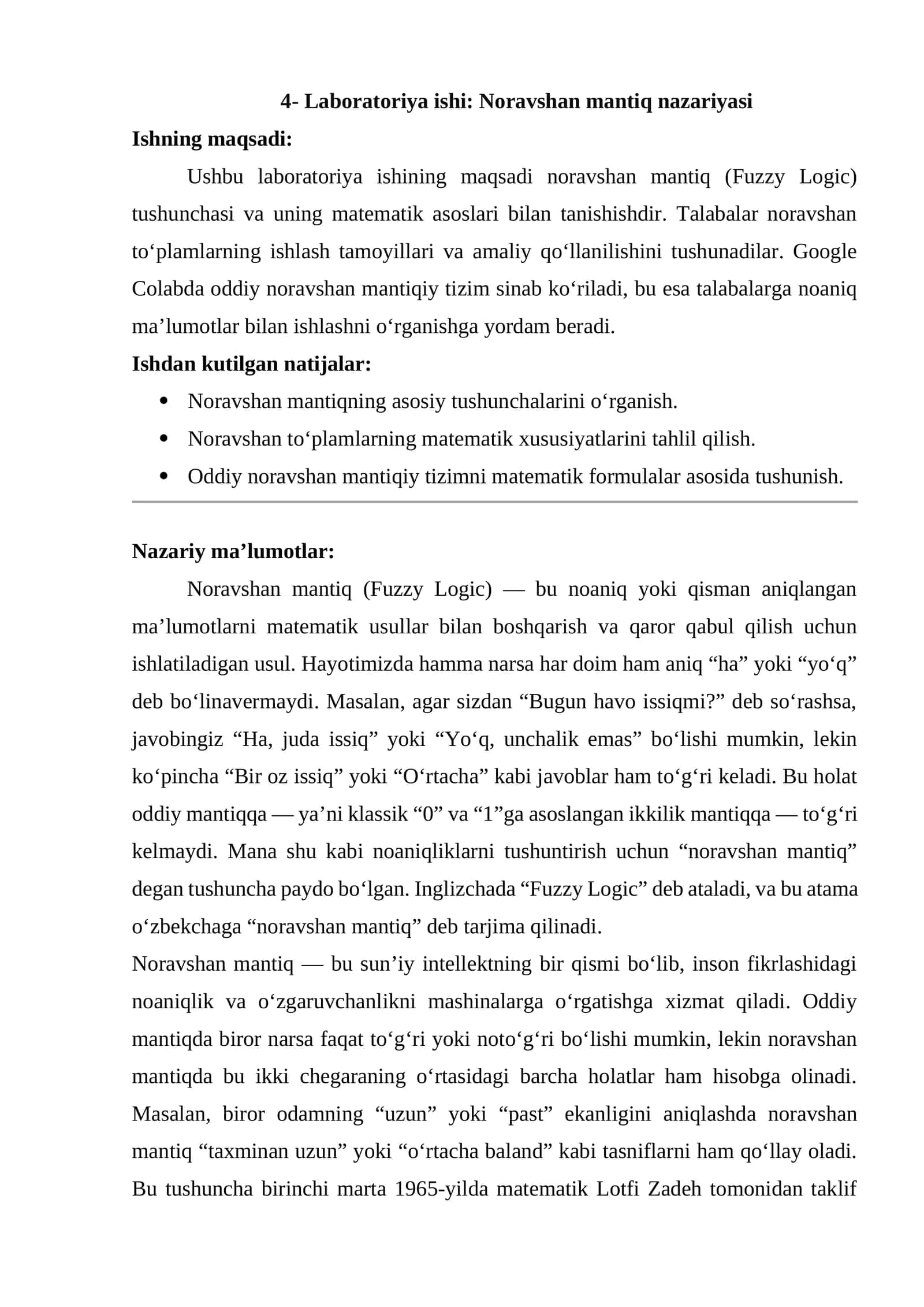 Noravshan mantiq nazariyasi 1