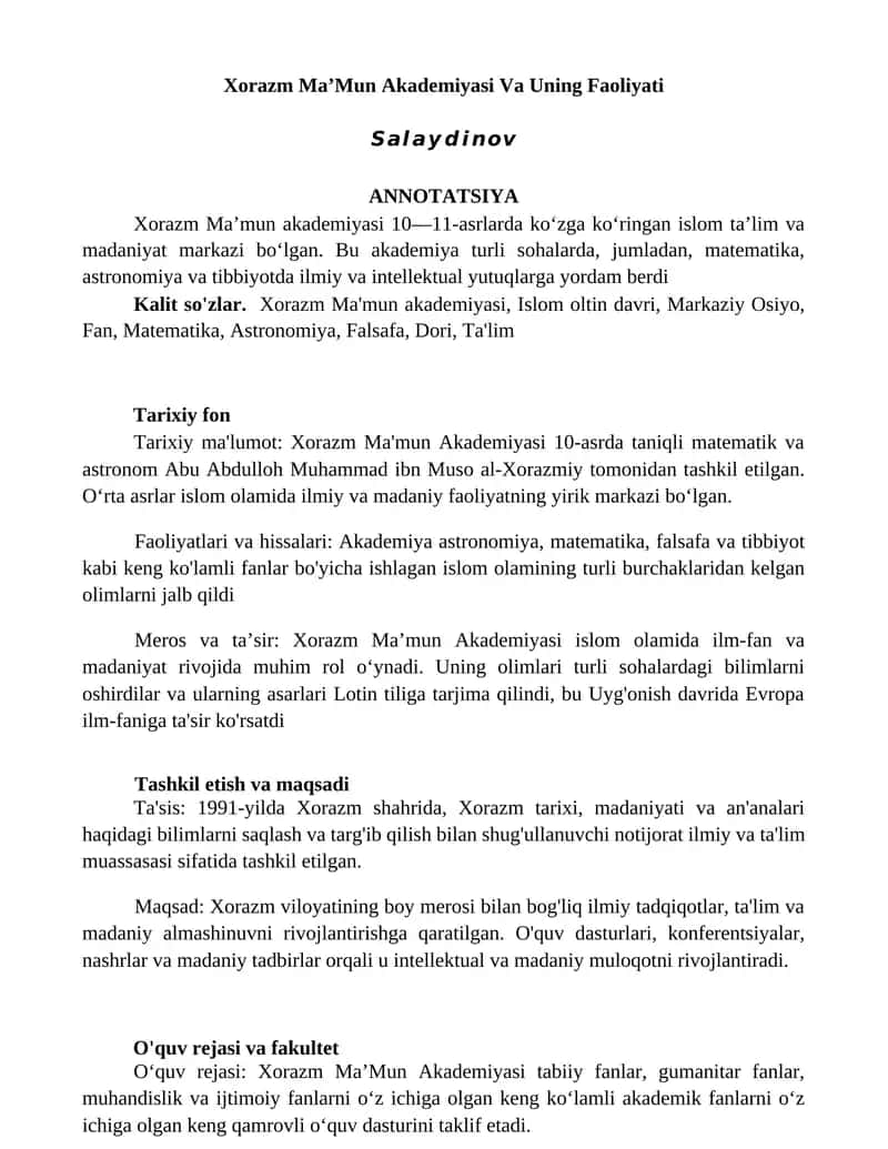 Xorazm MaʼMun Akademiyasi Va Uning Faoliyati 1