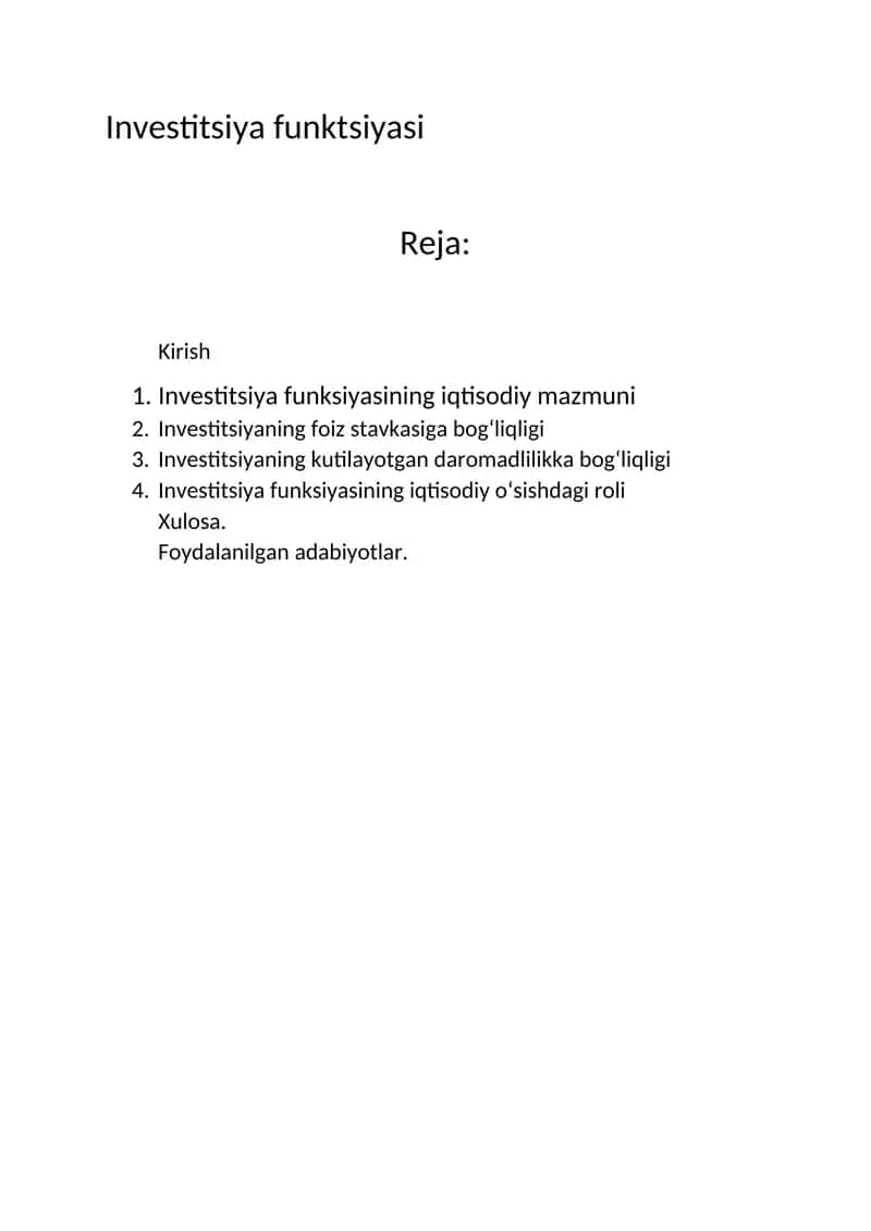 Investitsiya funktsiyasi 1