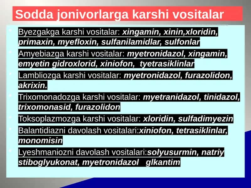 Sodda jonivorlarga qarshi dori vositalar 1
