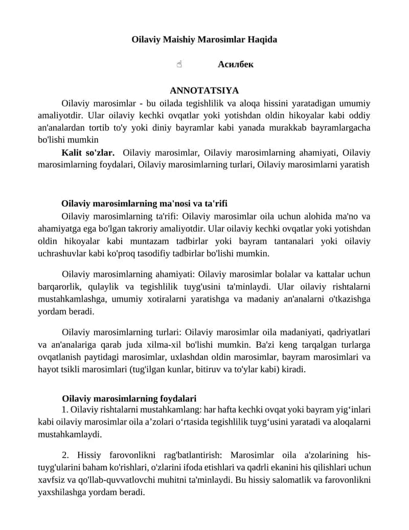 Oilaviy Maishiy Marosimlar Haqida 1