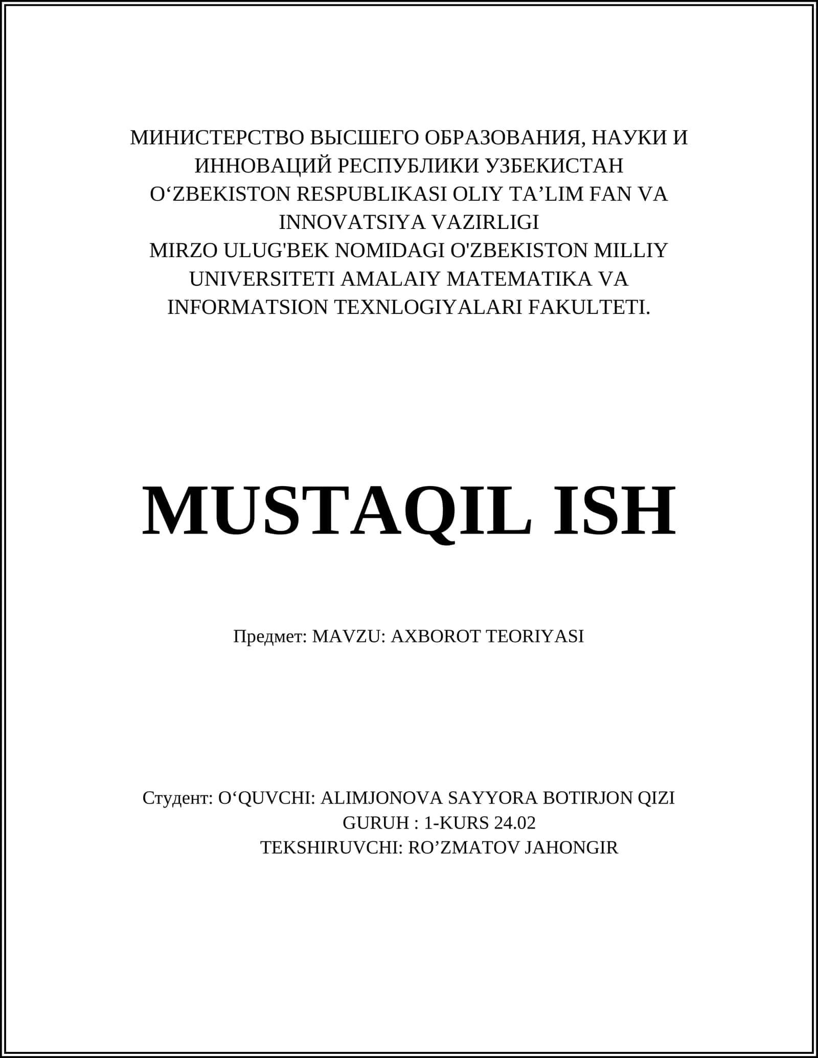 AXBOROT TEORIYASI 1