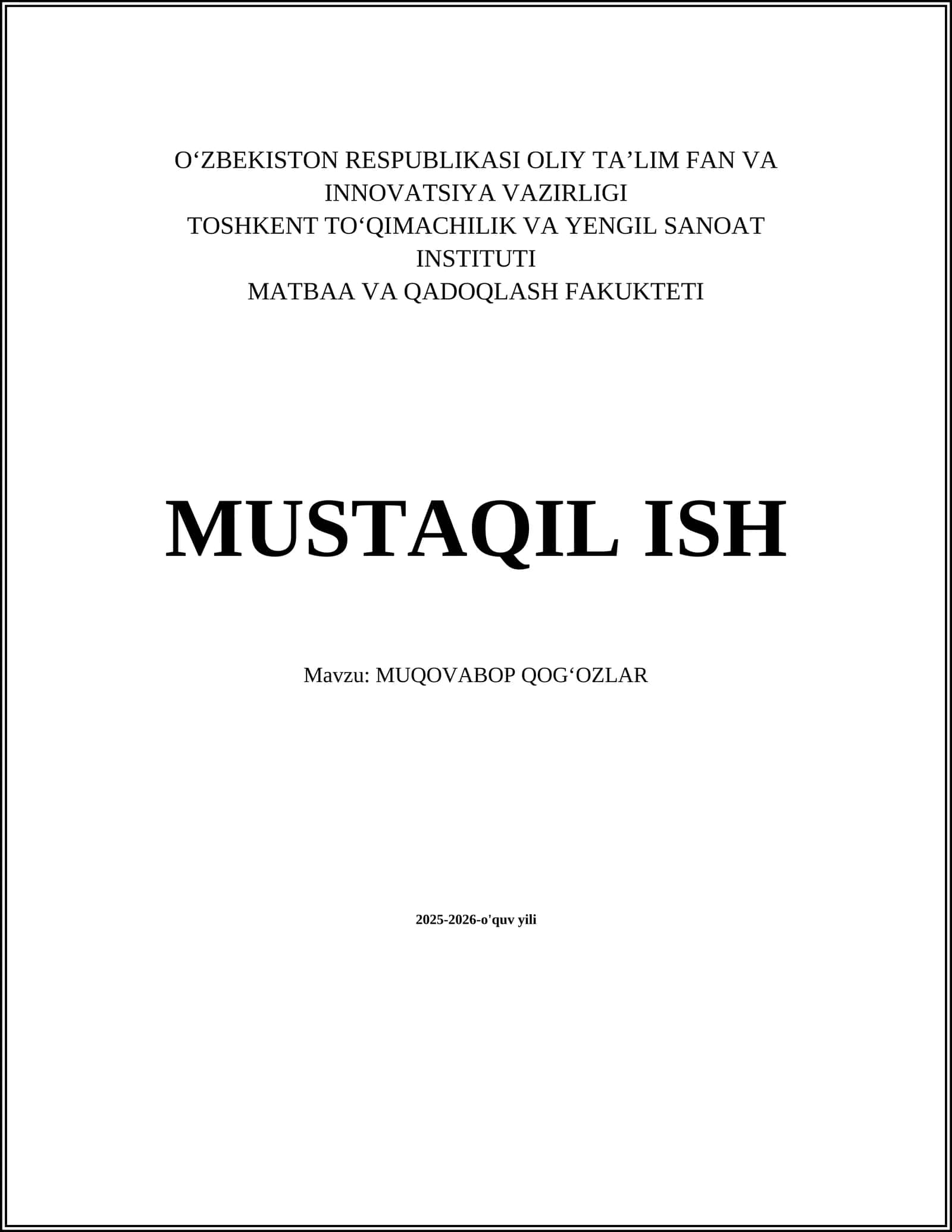 MUQOVABOP QOGʻOZLAR 1