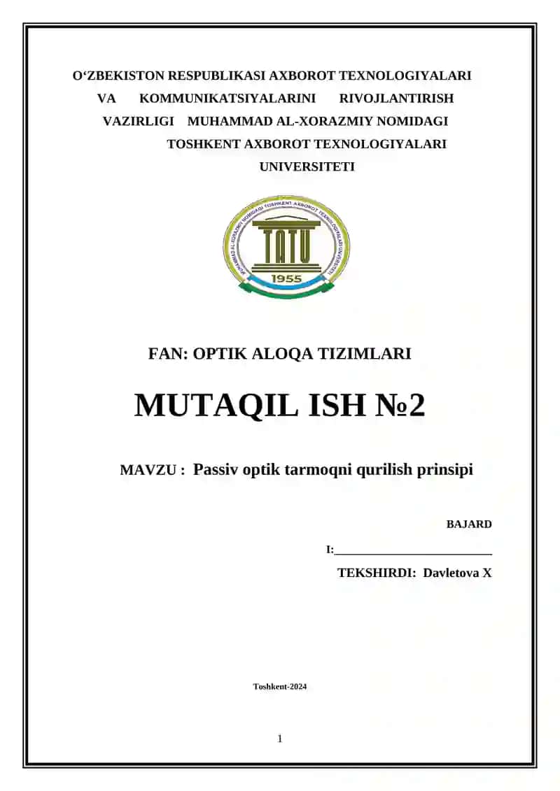Passiv optik tarmoqni qurilish prinsipi