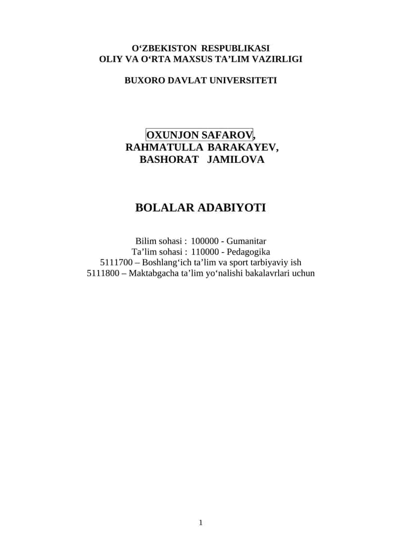 BOLALAR ADABIYOTI 1