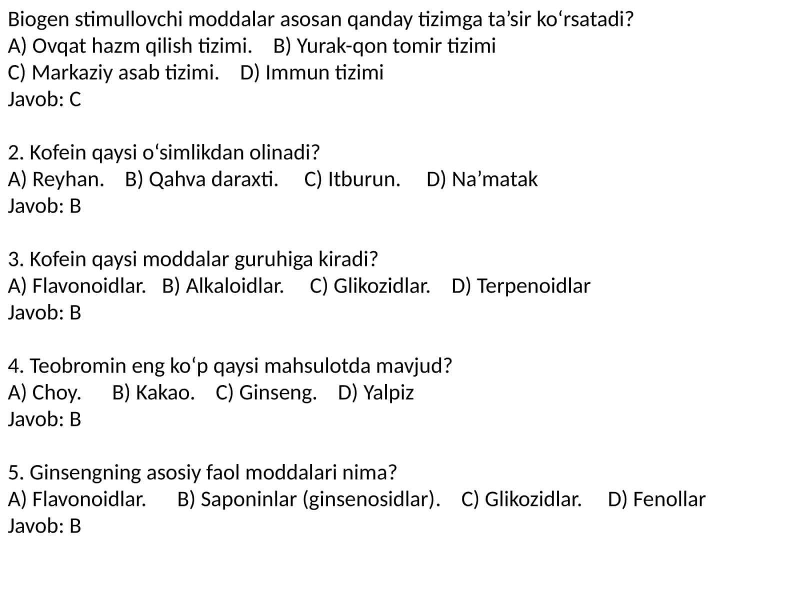 dorivor o'simliklar haqida test 1