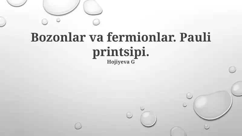 Bozonlar va Fermionlar. Pauli printsipi 1