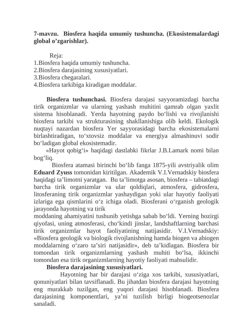 Biosfera haqida umumiy tushuncha 1