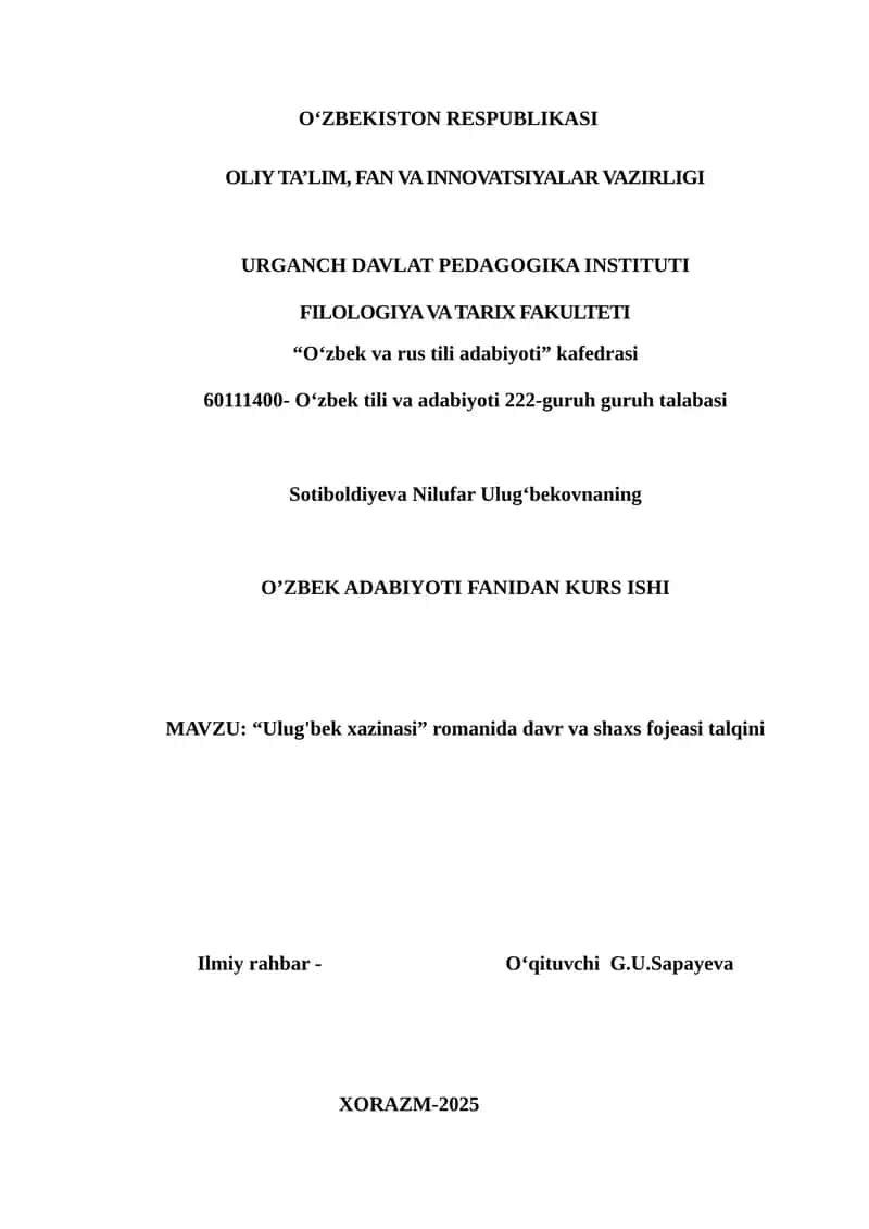 Ulug'bek xazinasi KURS ISHI 1